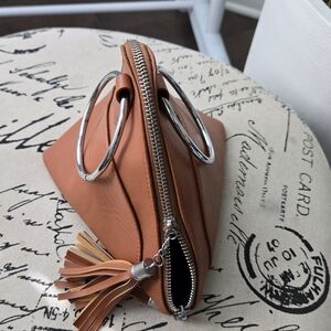 Tan Leather Handbag with Silver Accents